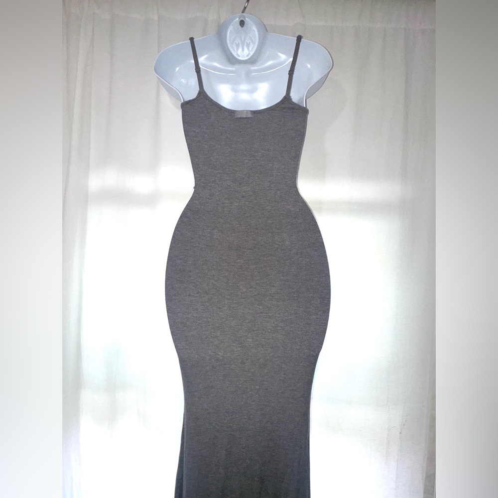 SKIMS Ribbed StretchyGray Maxi Dress Medium - Picture 9 of 11